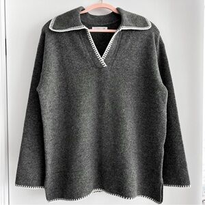 Primark grey wool oversized sweater with white embroidery